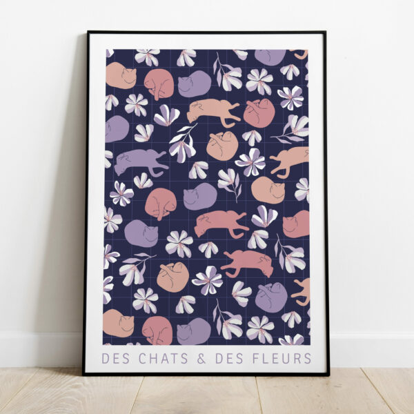 Affiche Des chats & des fleurs
