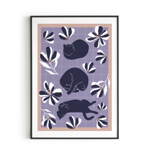 Affiche chats fleuris