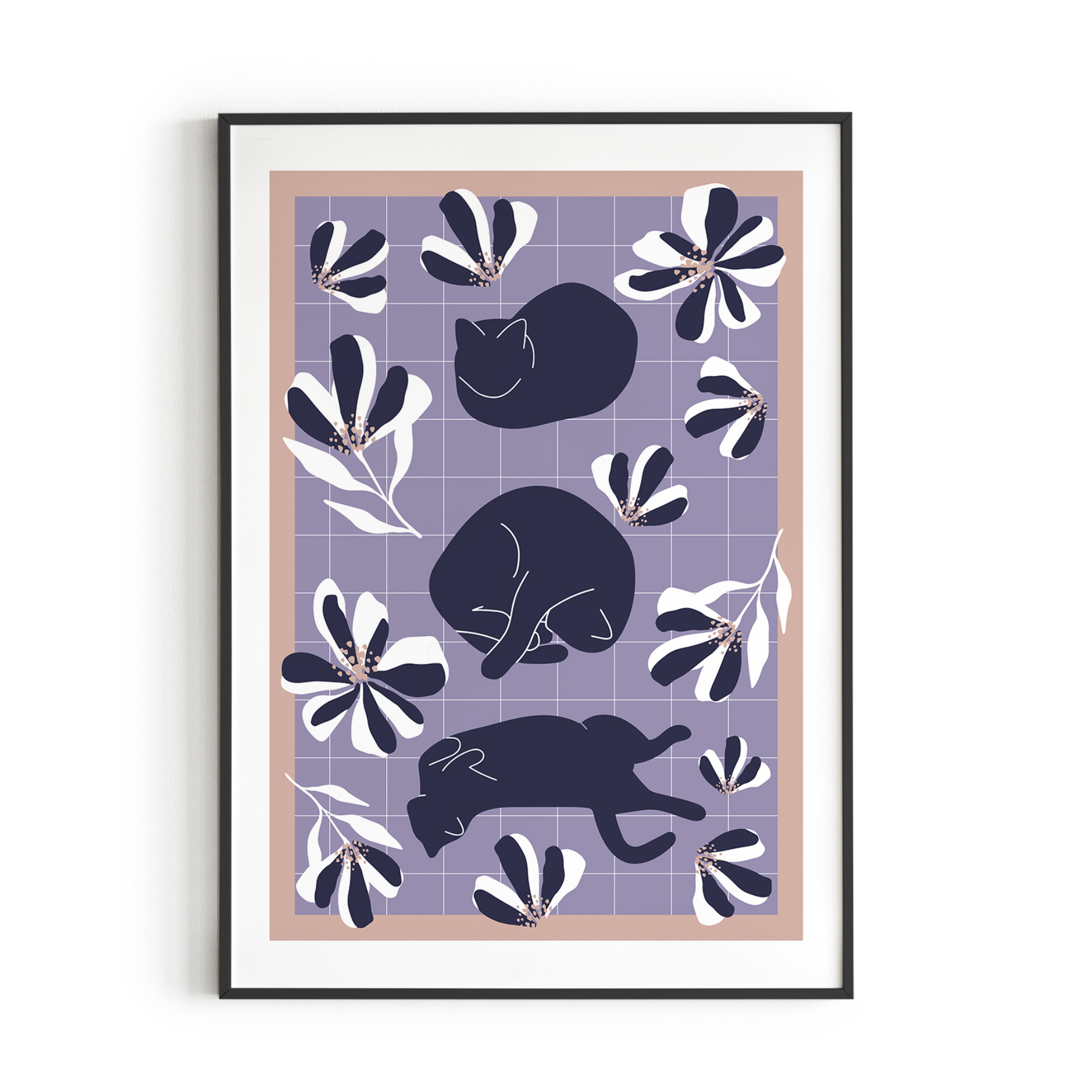 Affiche chats fleuris