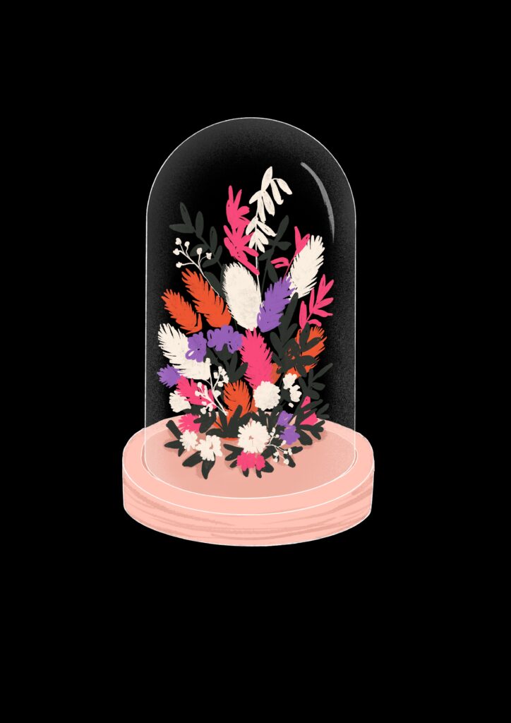 fleurs séchées sous cloche